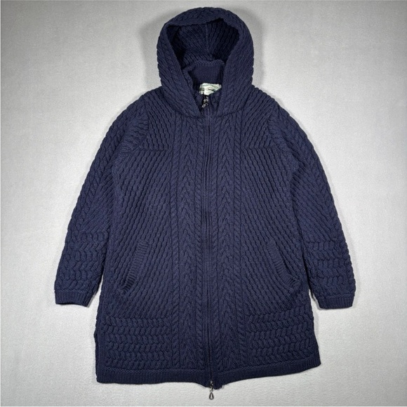 Aran Crafts Jackets & Blazers - Aran Crafts Sweater Womens Large Wool Cardigan Hooded Cable Knit Zip Ireland
